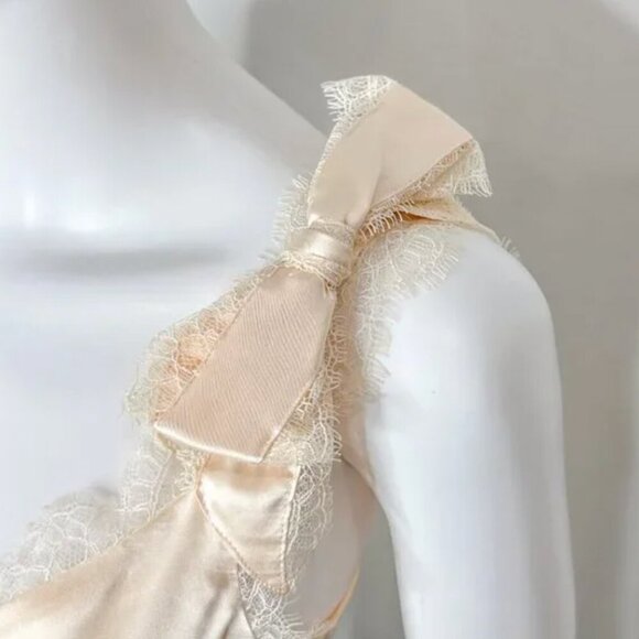 CAMI NYC Freya V Neck Silk Lace Trim Bow Shoulder Cami Top in Ceramic Ivory XXS - Picture 5 of 7